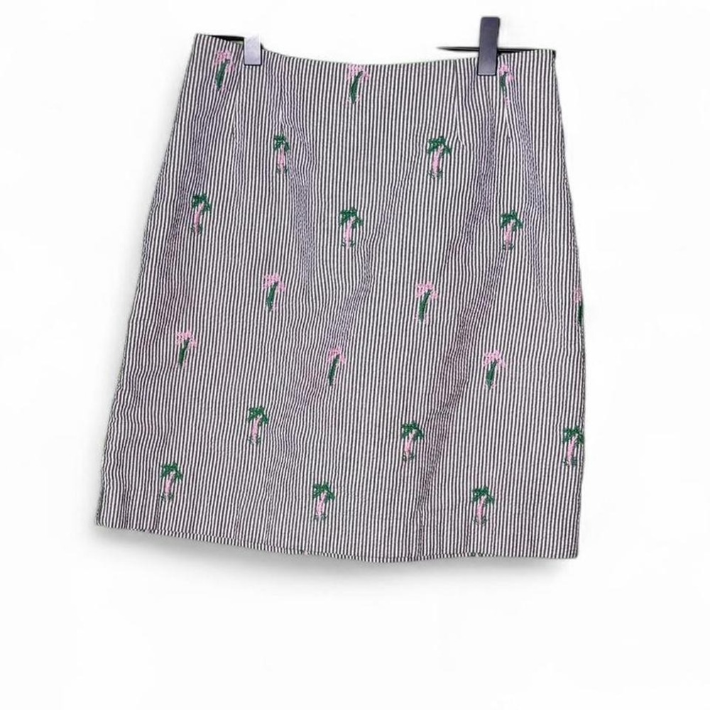 Size 4 blue striped mini skirt with palm tree print